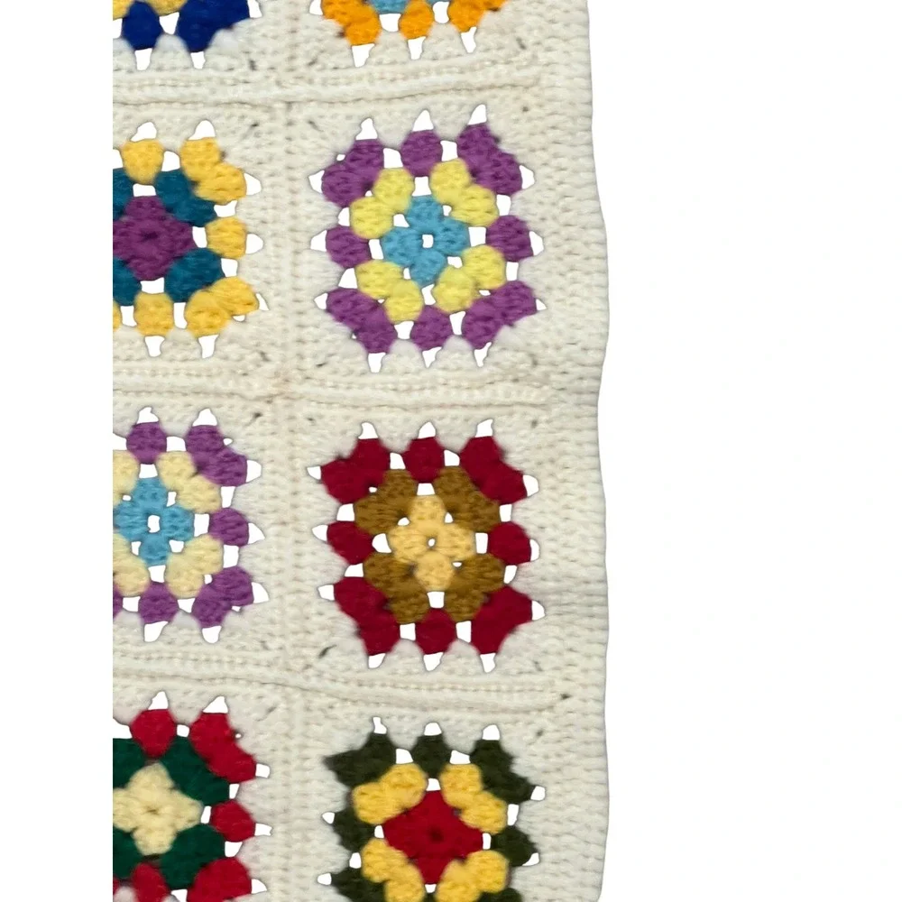 Vintage Handmade Granny Square Crochet Throw Blanket 45x34
